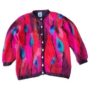 Vintage 90s Mohair Colorful Cardigan Icelandic Design Size M/L